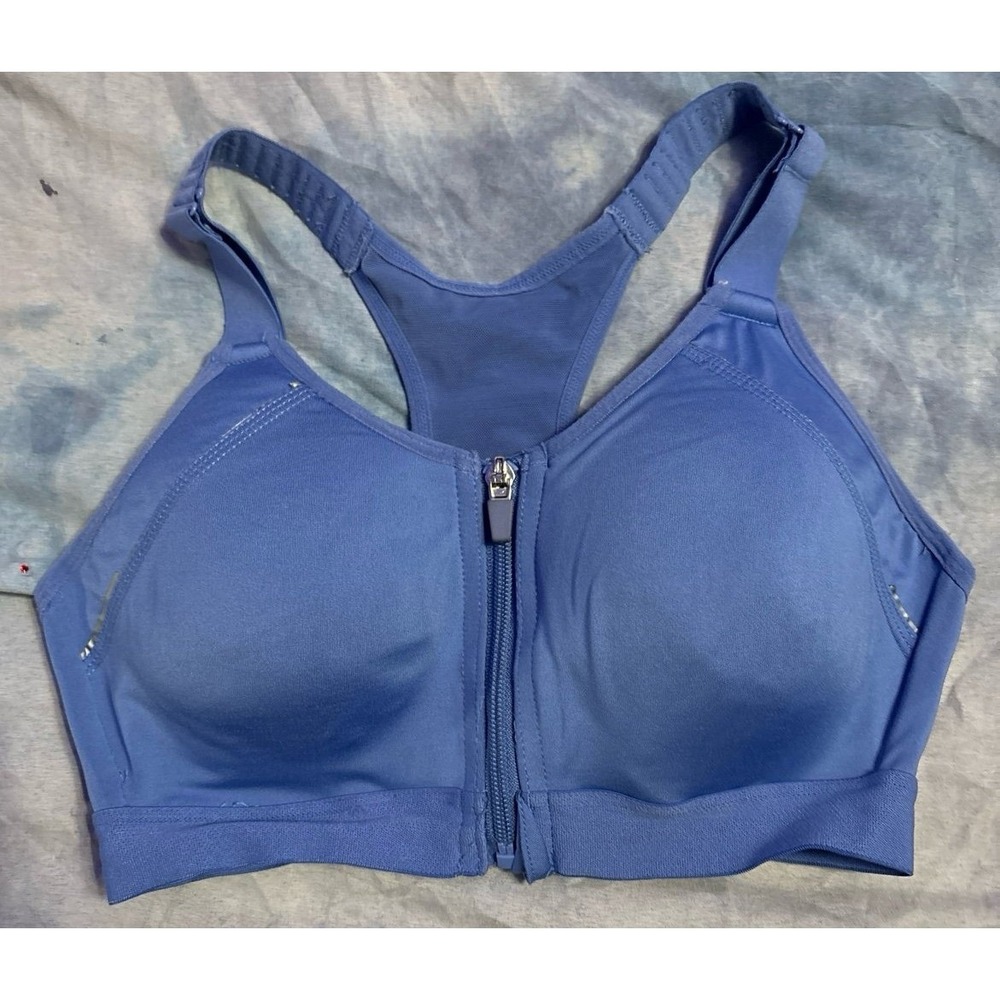 Layer 8 Periwinkle Blue Medium Impact Zip Front Sports Bra, Small